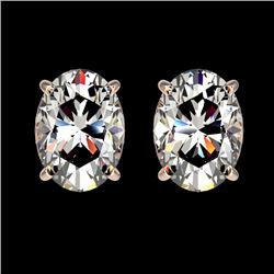 2 CTW Certified VS/SI Quality Oval Diamond Solitaire Stud Earrings 10K Rose Gold - REF-585F2N - 3309