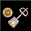 Image 4 : 1.75 CTW Intense Fancy Yellow Diamond Art Deco Stud Earrings 18K Rose Gold - REF-172W8F - 37358