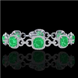 25 CTW Emerald & Micro VS/SI Diamond Bracelet 14K White Gold - REF-457W3F - 23021