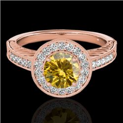 1.5 CTW Certified Si/I Fancy Intense Yellow Diamond Solitaire Halo Ring 10K Rose Gold - REF-200K2W -