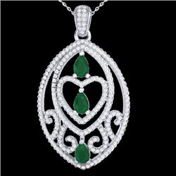3.50 CTW Emerald & Micro Pave VS/SI Diamond Heart Necklace 18K White Gold - REF-218F2N - 21287