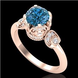 1.75 CTW Fancy Intense Blue Diamond Solitaire Art Deco Ring 18K Rose Gold - REF-236K4W - 37405