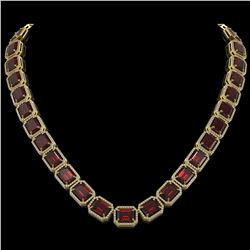 73.44 CTW Garnet & Diamond Halo Necklace 10K Yellow Gold - REF-696N2Y - 41521