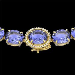 170 CTW Tanzanite & VS/SI Diamond Halo Micro Eternity Necklace 14K Yellow Gold - REF-3163A6X - 22318