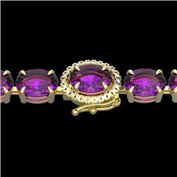 29 CTW Amethyst & VS/SI Diamond Tennis Micro Pave Halo Bracelet 14K Yellow Gold - REF-117K3W - 23414