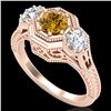 Image 1 : 1.05 CTW Intense Fancy Yellow Diamond Art Deco 3 Stone Ring 18K Rose Gold - REF-161H8A - 37953