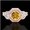 Image 2 : 1.05 CTW Intense Fancy Yellow Diamond Art Deco 3 Stone Ring 18K Rose Gold - REF-161H8A - 37953