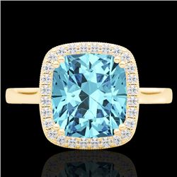 3.50 CTW Sky Blue Topaz & Micro VS/SI Diamond Halo Solitaire Ring 18K Yellow Gold - REF-48Y9K - 2285
