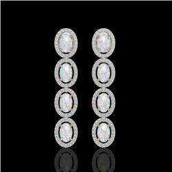 4.05 CTW Opal & Diamond Halo Earrings 10K White Gold - REF-112Y8K - 40517