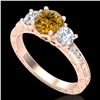 Image 1 : 1.41 CTW Intense Fancy Yellow Diamond Art Deco 3 Stone Ring 18K Rose Gold - REF-180M2H - 37764