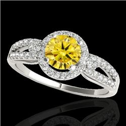 1.25 CTW Certified Si/I Fancy Intense Yellow Diamond Solitaire Halo Ring 10K White Gold - REF-161M8H