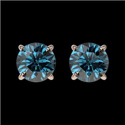 1 CTW Certified Intense Blue SI Diamond Solitaire Stud Earrings 10K Rose Gold - REF-87H2A - 33056