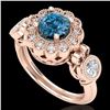 Image 1 : 1.5 CTW Intense Blue Diamond Solitaire Art Deco 3 Stone Ring 18K Rose Gold - REF-218H2A - 37853