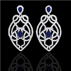 7 CTW Sapphire & Micro VS/SI Diamond Heart Earrings Designer 14K White Gold - REF-381Y8K - 21140