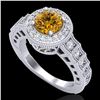 Image 1 : 1.53 CTW Intense Fancy Yellow Diamond Engagement Art Deco Ring 18K White Gold - REF-263W6F - 37651