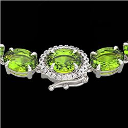 45.25 CTW Peridot & VS/SI Diamond Tennis Micro Pave Halo Necklace 14K White Gold - REF-309F3N - 4027