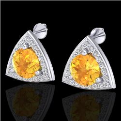 3 CTW Citrine & Micro Pave Halo VS/SI Diamond Stud Earrings 18K White Gold - REF-62X8T - 20185