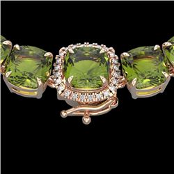 100 CTW Green Tourmaline & VS/SI Diamond Halo Micro Necklace 14K Rose Gold - REF-800H9A - 23350