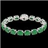 Image 2 : 76 CTW Emerald & Micro VS/SI Diamond Halo Designer Bracelet 14K White Gold - REF-461M5H - 22257