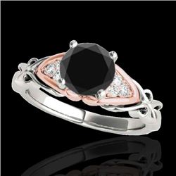 1.35 CTW Certified VS Black Diamond Solitaire Ring 10K White & Rose Gold - REF-54X9T - 35211