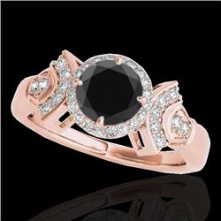 1.56 CTW Certified VS Black Diamond Solitaire Halo Ring 10K Rose Gold - REF-69W3F - 34332