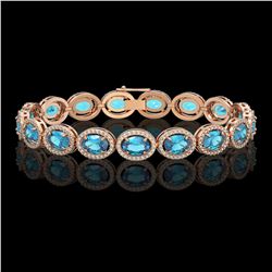 24.32 CTW Swiss Topaz & Diamond Halo Bracelet 10K Rose Gold - REF-252F8N - 40635