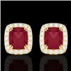 Image 1 : 2.50 CTW Ruby & Micro Pave VS/SI Diamond Halo Earrings 10K Yellow Gold - REF-49T3M - 22869