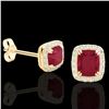 Image 2 : 2.50 CTW Ruby & Micro Pave VS/SI Diamond Halo Earrings 10K Yellow Gold - REF-49T3M - 22869