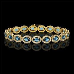14.82 CTW London Topaz & Diamond Halo Bracelet 10K Yellow Gold - REF-232X5T - 40489