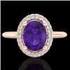 Image 1 : 1.75 CTW Amethyst & Micro VS/SI Diamond Ring Solitaire Halo 14K Rose Gold - REF-40H2A - 20997