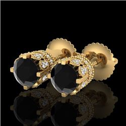 1.75 CTW Fancy Black Diamond Solitaire Art Deco Stud Earrings 18K Yellow Gold - REF-109F3N - 37354