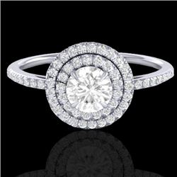 1 CTW Micro Pave VS/SI Diamond Solitaire Ring Double Halo 18K White Gold - REF-153K6W - 21614