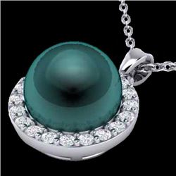 0.25 CTW Micro Pave Halo VS/SI Diamond & Peacock Pearl Necklace 18K White Gold - REF-40N9Y - 21571