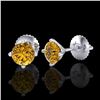 Image 2 : 1.01 CTW Intense Fancy Yellow Diamond Art Deco Stud Earrings 18K White Gold - REF-100A2X - 38232