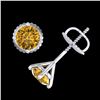 Image 4 : 1.01 CTW Intense Fancy Yellow Diamond Art Deco Stud Earrings 18K White Gold - REF-100A2X - 38232