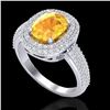 Image 2 : 3.50 CTW Citrine & Micro Pave VS/SI Diamond Halo Ring 14K White Gold - REF-98M2H - 20715
