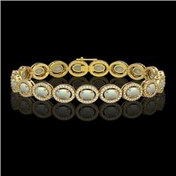 9.5 CTW Opal & Diamond Halo Bracelet 10K Yellow Gold - REF-251A8X - 40468