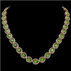33.6 CTW Peridot & Diamond Halo Necklace 10K Rose Gold - REF-675M3H - 41214