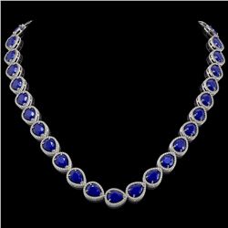 64.01 CTW Sapphire & Diamond Halo Necklace 10K White Gold - REF-733Y5K - 41192
