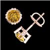 Image 4 : 1.07 CTW Intense Fancy Yellow Diamond Art Deco Stud Earrings 18K Rose Gold - REF-172H8A - 37540