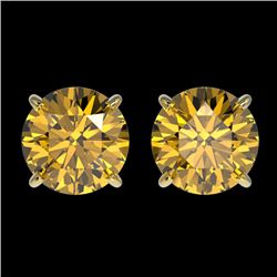 2.04 CTW Certified Intense Yellow SI Diamond Solitaire Stud Earrings 10K Yellow Gold - REF-297F2N - 