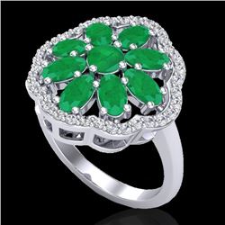 4 CTW Emerald & VS/SI Diamond Cluster Designer Halo Ring 10K White Gold - REF-60H9A - 20779