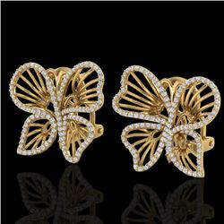 1.25 CTW Designer Micro Butterfly VS/SI Diamond Earrings 14K Yellow Gold - REF-106M5H - 22501
