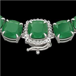 116 CTW Emerald & VS/SI Diamond Halo Micro Pave Necklace 14K White Gold - REF-467T3M - 23342