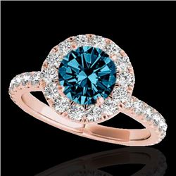 1.75 CTW Si Certified Fancy Blue Diamond Solitaire Halo Ring 10K Rose Gold - REF-178A2X - 33442