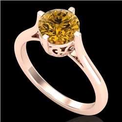 1.25 CTW Intense Fancy Yellow Diamond Engagement Art Deco Ring 18K Rose Gold - REF-218W2F - 38065