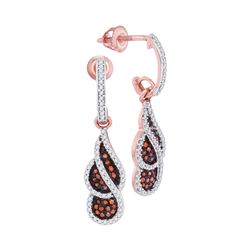 0.38 CTW Red Color Diamond Cluster Dangle Earrings 10KT Rose Gold - REF-37F5N