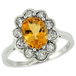 Natural 2.34 ctw Citrine & Diamond Engagement Ring 14K White Gold - REF-81W4K