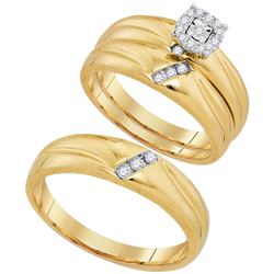 0.18 CTW His & Hers Diamond Solitaire Matching Bridal Ring 10KT Yellow Gold - REF-37K5W