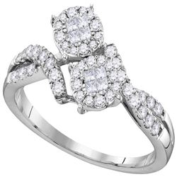 0.50 CTW Princess Diamond Soleil Cluster Bypass Bridal Ring 14KT White Gold - REF-59M9H